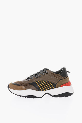 Sneakers D24 in Pelle Logate con Dettagli in Pelle scamosciata