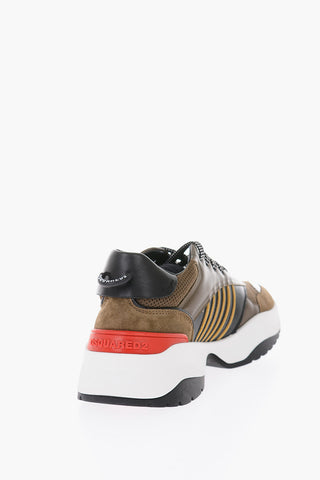 Sneakers D24 in Pelle Logate con Dettagli in Pelle scamosciata