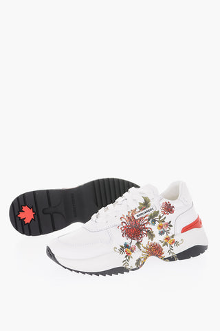Floral Patterned Leather D24 Sneakers with Lettering Logo