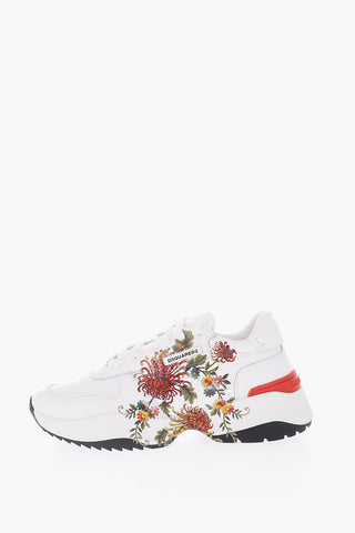 Floral Patterned Leather D24 Sneakers with Lettering Logo