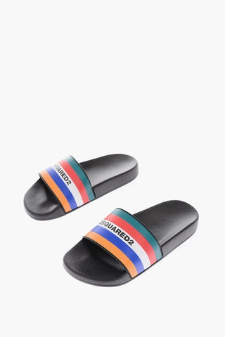 Rubber Logoed DUNE Slides with Multicolor Stripes