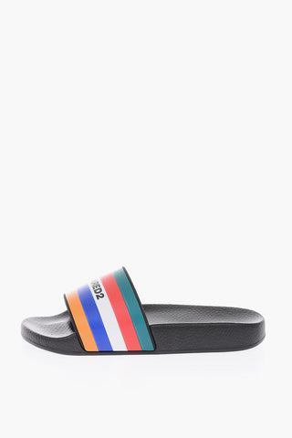 Rubber Logoed DUNE Slides with Multicolor Stripes