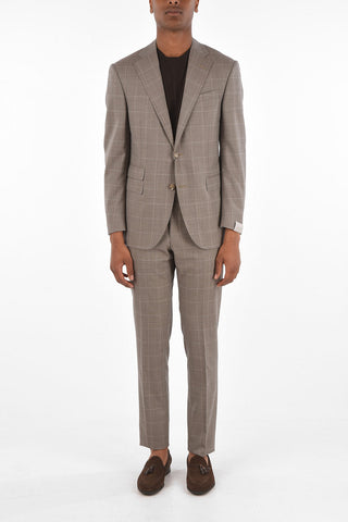 Virgin Wool Windowpane Checkered ACADEMY Suit with Notch Lapel
