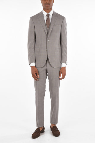 3-Piece ACADEMY Tartan Motif Virgin Wool Suit