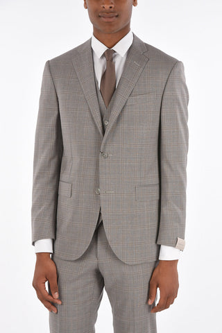 3-Piece ACADEMY Tartan Motif Virgin Wool Suit