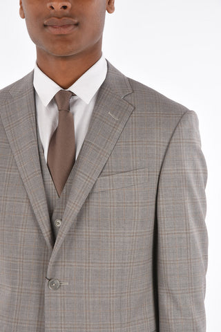3-Piece ACADEMY Tartan Motif Virgin Wool Suit