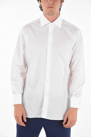 Camicia in Popeline con Polsini Doppi alla Francese e Abbottonatura nascosta