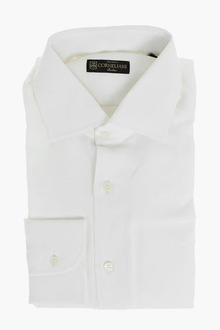 Flax Shirt with Standard Collar and Logoed Buttons
