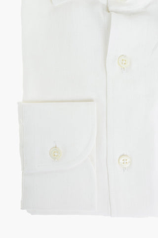 Flax Shirt with Standard Collar and Logoed Buttons