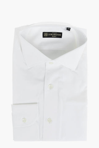 Poplin Cotton Shirt with Standard Collar and Logoed Buttons