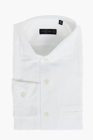 ID COUTURE Camicia in Misto Lino con Taschino e Logo Ricamato