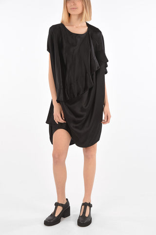 MM0 Satin Fabric Asymmetrical Tunic with Ruffled on The Back
