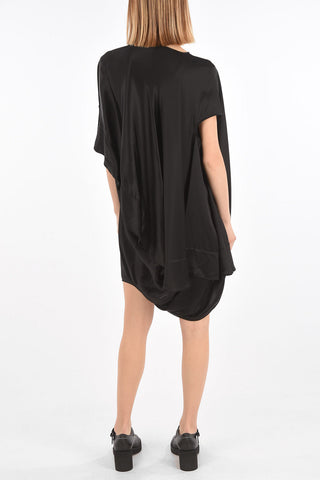 MM0 Satin Fabric Asymmetrical Tunic with Ruffled on The Back