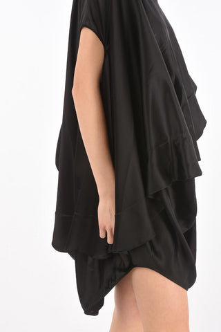 MM0 Satin Fabric Asymmetrical Tunic with Ruffled on The Back