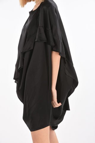 MM0 Satin Fabric Asymmetrical Tunic with Ruffled on The Back