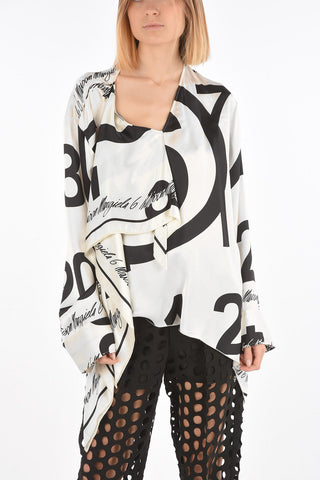 MM6 All Over Lettering Satin Fabric Asymmetric Blouse