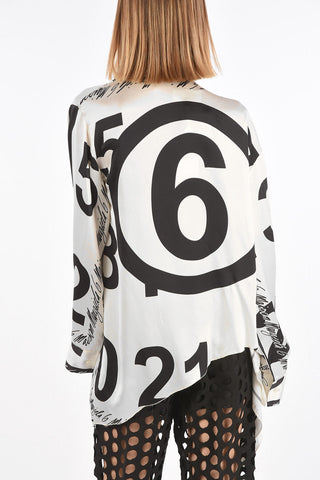 MM6 All Over Lettering Satin Fabric Asymmetric Blouse