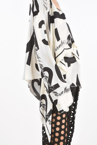 MM6 All Over Lettering Satin Fabric Asymmetric Blouse