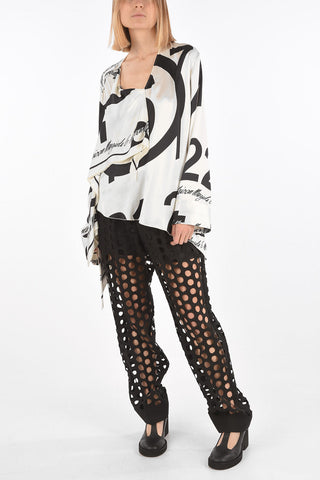 MM6 All Over Lettering Satin Fabric Asymmetric Blouse