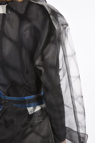 MM0 tie-dye effect sheer double-breasted trench with belt
