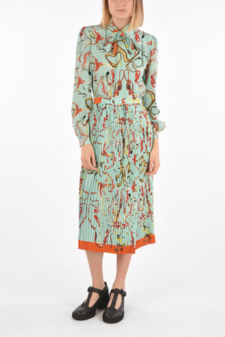 MM0 Pleated Silk Tie Neck Shirtdress with Belt