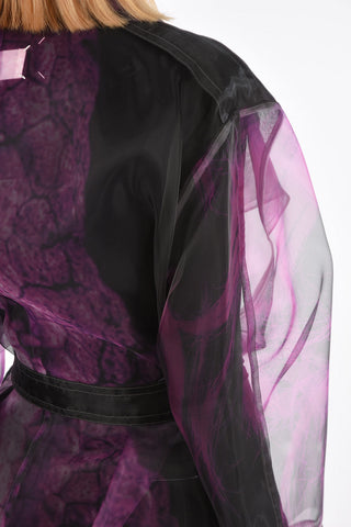 MM0 tie-dye effect sheer double-breasted trench with belt