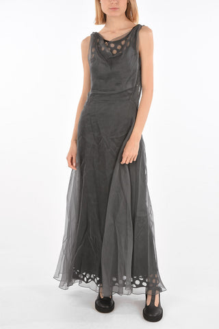 MM1 Perforated Inner Petticoat Silk Maxi Dress