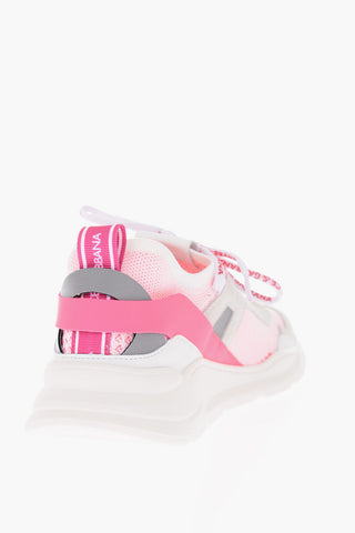contrasting fluorescent detail suede and fabric sneakers