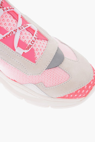 contrasting fluorescent detail suede and fabric sneakers