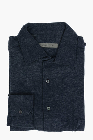 Camicia in Lana Vergine con Collo Francese