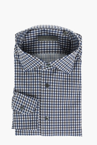 TRAVELTECH Stretched Fabric Shirt with Gingham Check Pattern