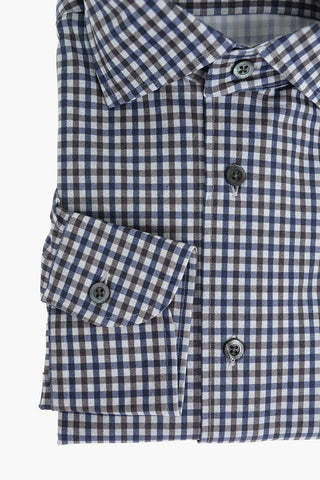TRAVELTECH Stretched Fabric Shirt with Gingham Check Pattern