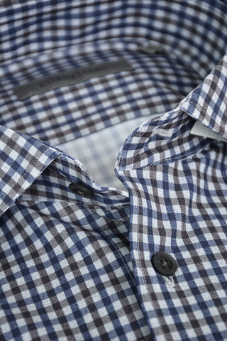 TRAVELTECH Stretched Fabric Shirt with Gingham Check Pattern