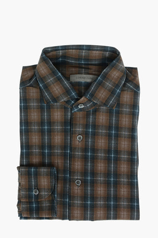 TRAVELTECH Stretched Fabric Shirt with Plaid Check Pattern