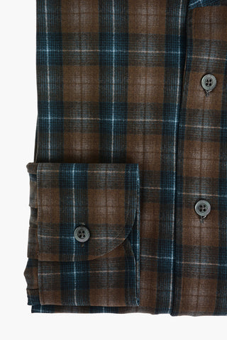 TRAVELTECH Stretched Fabric Shirt with Plaid Check Pattern