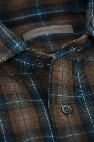 TRAVELTECH Stretched Fabric Shirt with Plaid Check Pattern