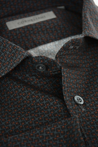 Camicia in Motivo Geometrico Con Collo Italiano