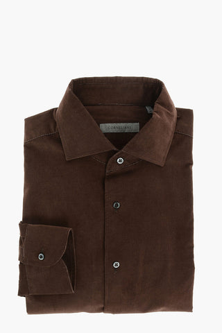 Camicia in Velluto a Costine con Collo Francese