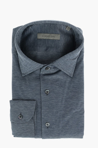 Hopsack Cotton Shirt with Standard Collar