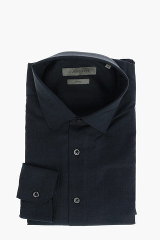 Camicia in Lana Vergine con Collo Francese