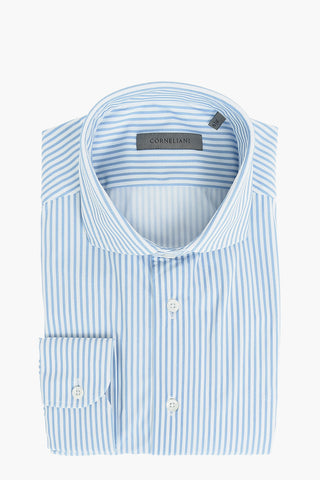 Stretched Fabric Shirt with Awning Stripes Pattern