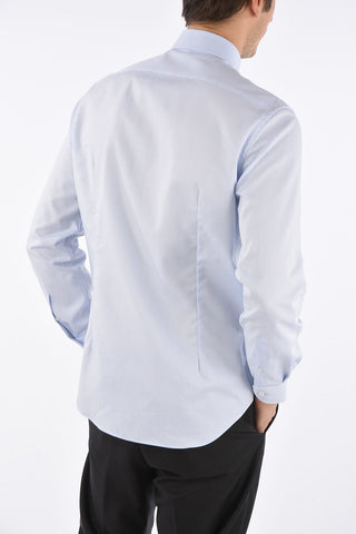 Stretched Fabric Shirt with Awning Stripes Pattern