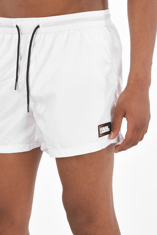 Solid Color ETHNIC Boxer Swimsuit with Drawstring Waist