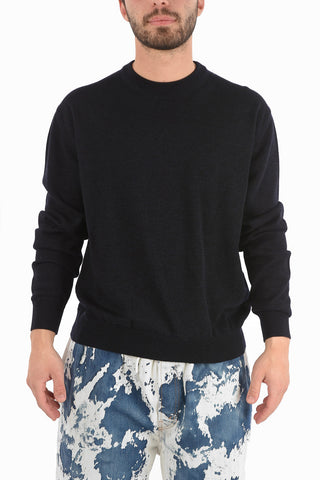 solid color wool and cotton crew-neck sweater