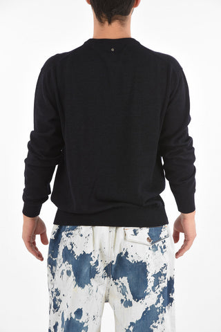 solid color wool and cotton crew-neck sweater
