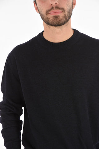 solid color wool and cotton crew-neck sweater