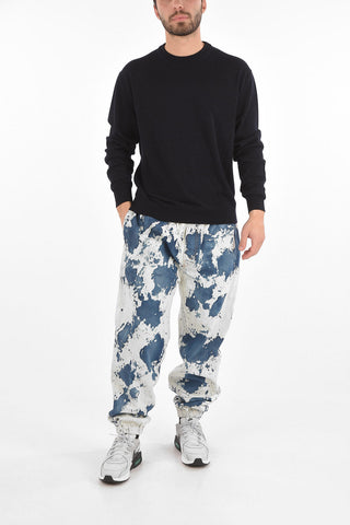 solid color wool and cotton crew-neck sweater