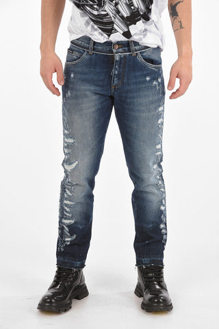 Jeans Distressed Regular Fit con Fondo a Taglio Vivo