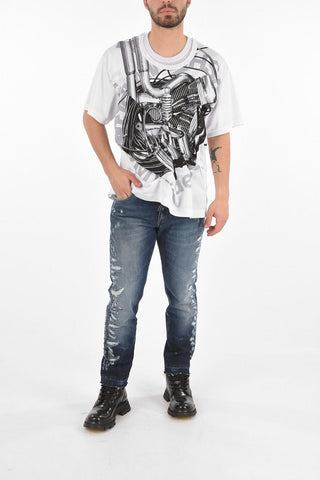 Jeans Distressed Regular Fit con Fondo a Taglio Vivo
