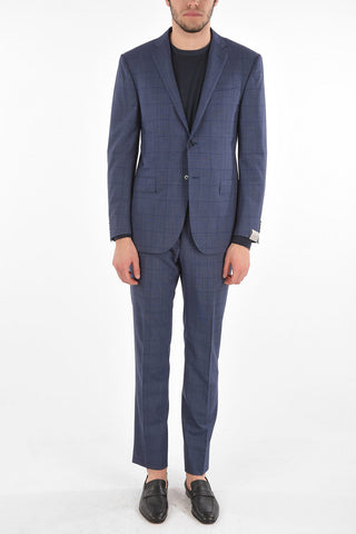 Virgin Wool Windowpane Checkered ACADEMY Suit with Notch Lapel
